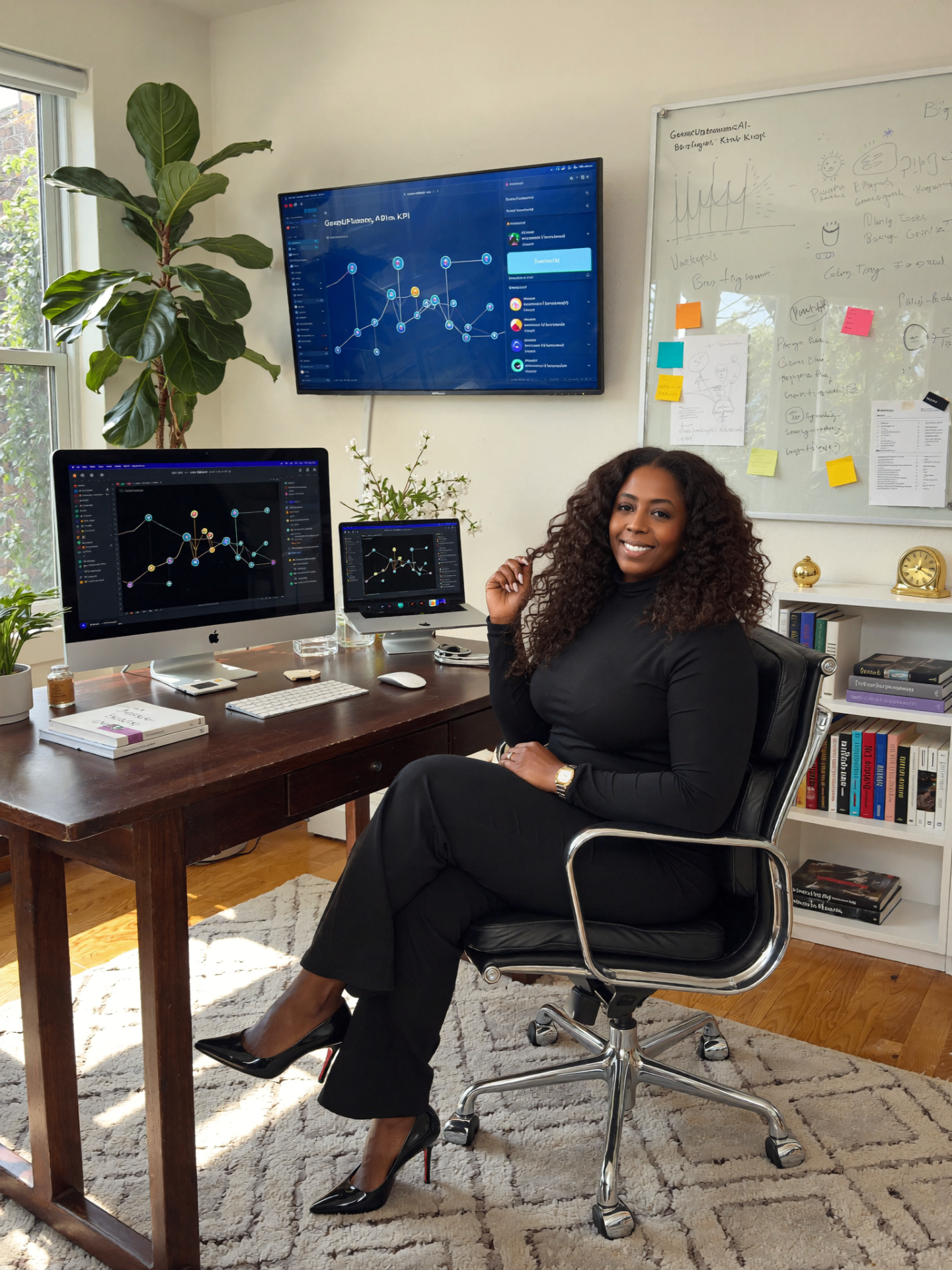 Tarean at her desk in Dallas — building the boat